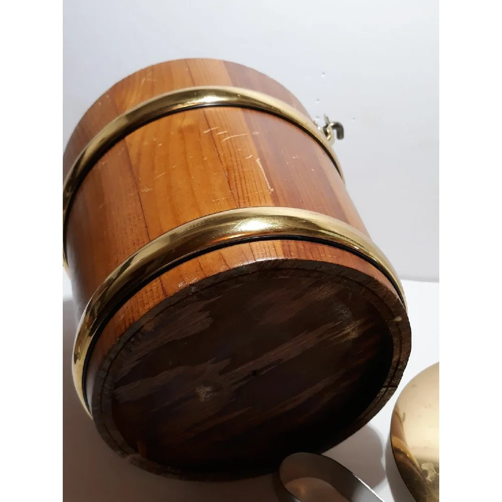 Vintage wooden ice bucket tiki bar man cave barware